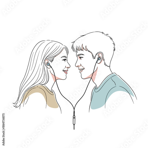 Young Couple Listening to Music Together.