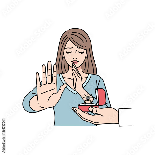 Woman Refusing Nail Polish Application Gesture.