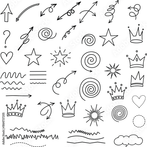 A collection of hand drawn doodles and symbols