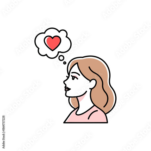 Woman Thinking of Love with Heart Symbol.