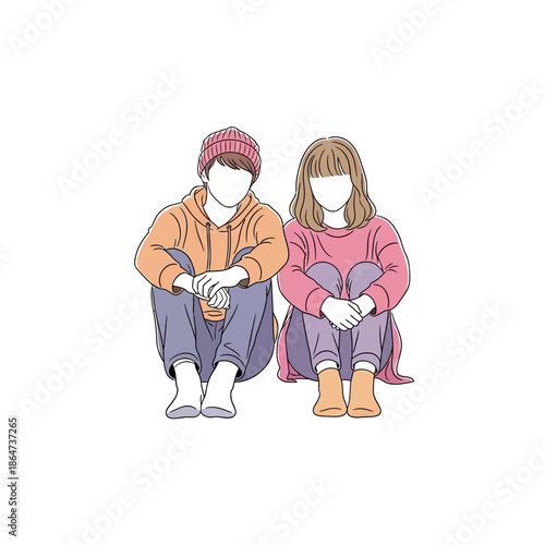 Two Children Sitting Together with Phones.