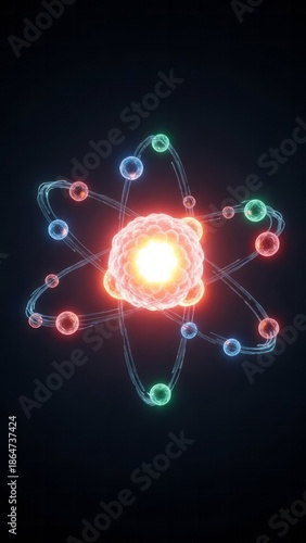 Wallpaper Mural 3D Illustration of an Atom Nucleus Electrons Science. Concept featuring atom, 3d illustration, nucleus, electrons, science. Torontodigital.ca