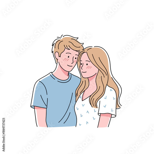 Illustration of Young Couple Embracing Together.