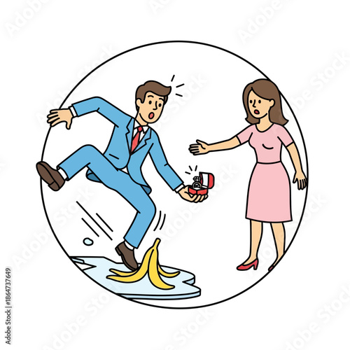 Man Slipping on Banana Peel Cartoon Illustration.