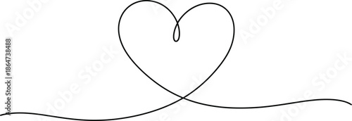 Simple continuous line drawing art depicting a single heart shape formed by one unbroken flowing stroke on a clean white background