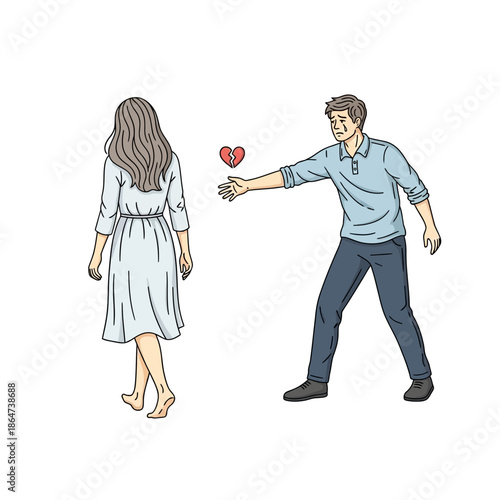 Man Offering Heart to Walking Woman.