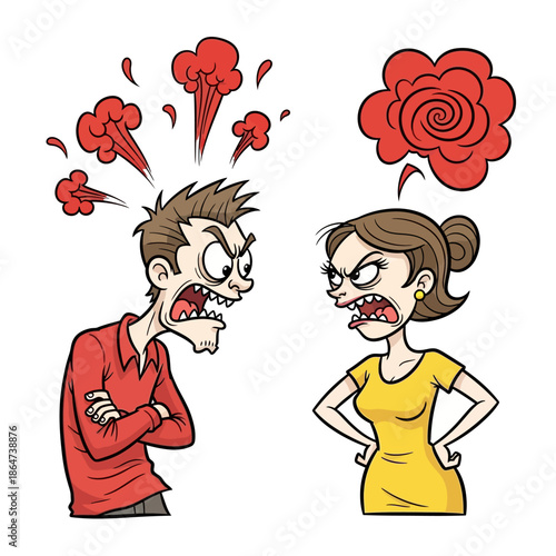 Couple Arguing with Angry Facial Expressions.