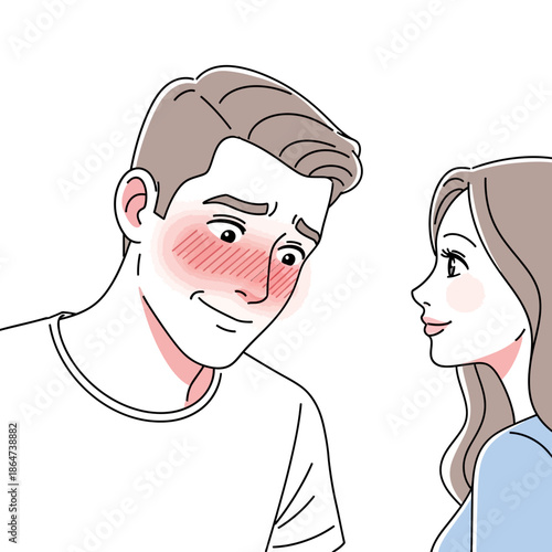 Man and Woman Facing Each Other Blushing.