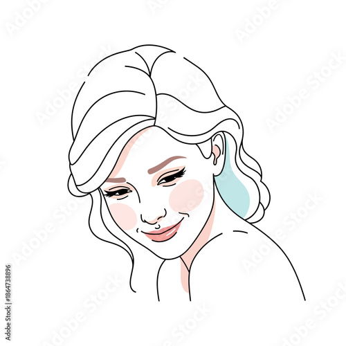Woman Portrait Line Art Illustration Smiling.