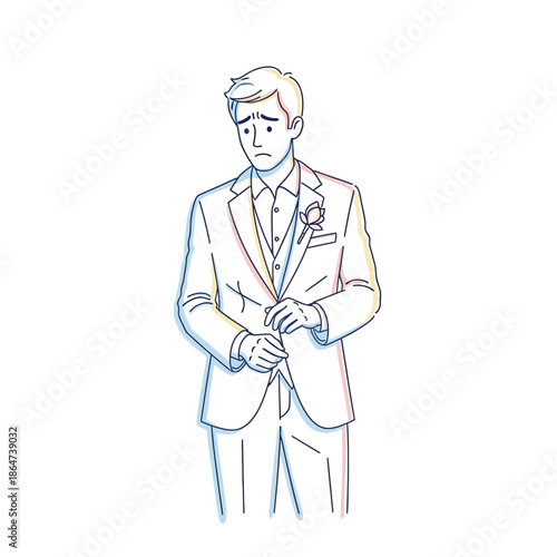 Man in Suit Adjusting Tie Illustration.