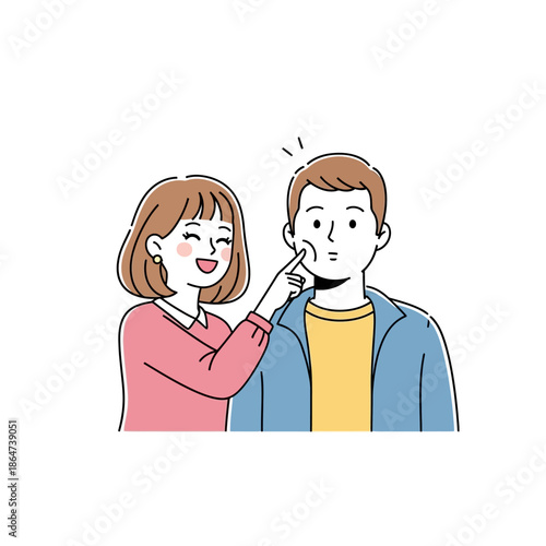 Woman Touching Mans Face with Finger.