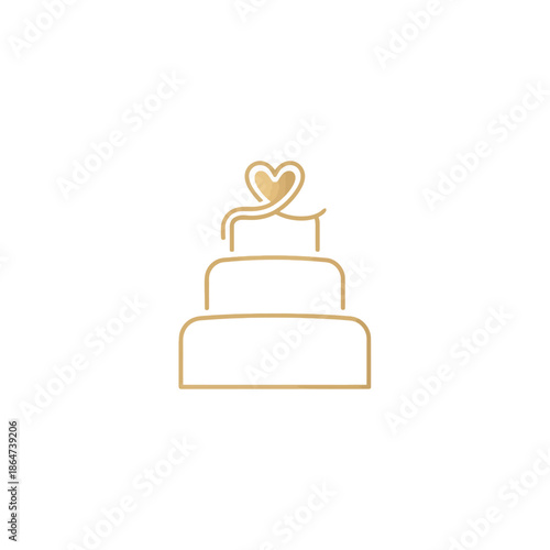 Simple Line Drawing Wedding Cake with Heart.