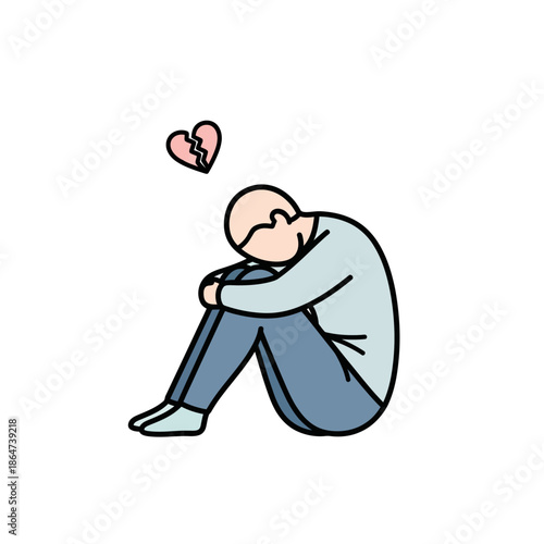 Man Sitting with Broken Heart Illustration.