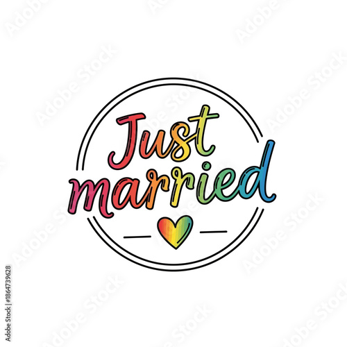 Just Married Rainbow Text with Heart.