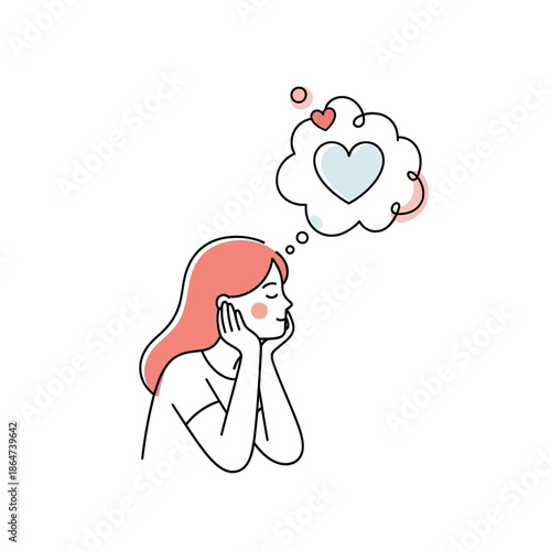 Woman Thinking About Love on Phone Call.