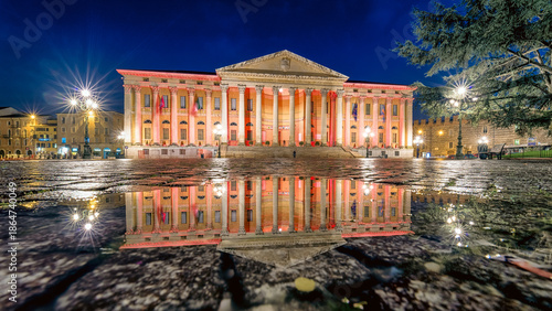 Palazzo del Municipale illuminated at night on Piazza Bra square in Verona