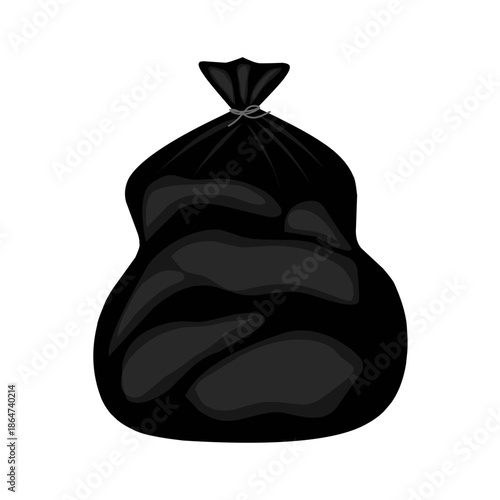 Illustration of a black plastic trash bag. Trash bag vector. Trash can illustration. Illustration of a plastic trash bag tied with a rope. Flat design of a plastic trash bag