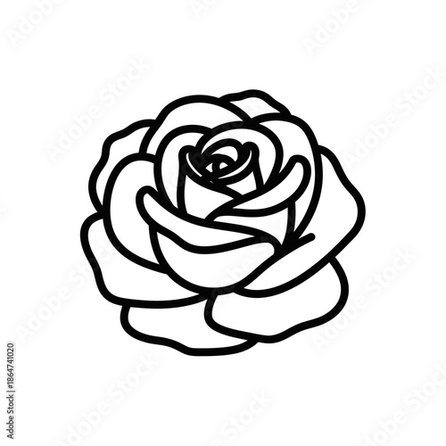 Simple Black Line Drawing of a Rose.