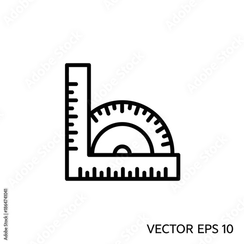 Simple Black Protractor Icon Vector Illustration.