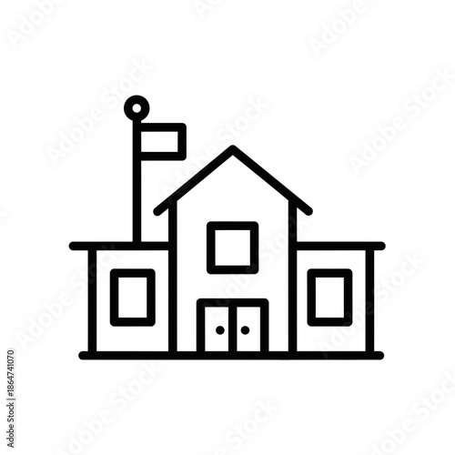 Simple School Building Line Art Icon.