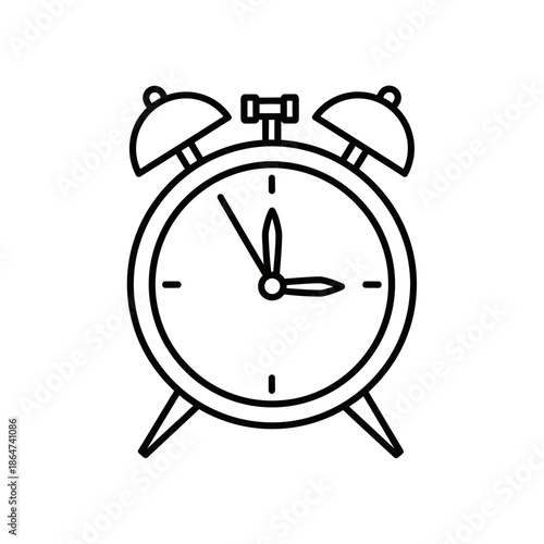 Simple Black Outline of Twin Bell Alarm Clock.