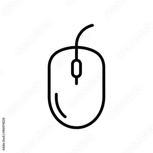 Simple Black Line Drawing of Computer Mouse.