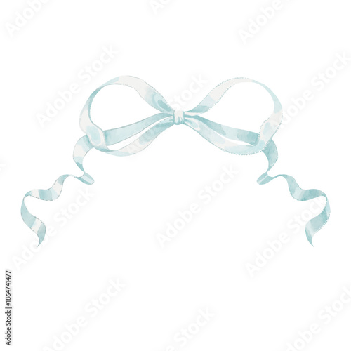 Coquette blue Ribbon Bow Clipart. It features adorable in a watercolor style. Ideal for creating feminine, kids, baby showers, wedding, card, seasonal decoration Christmas card and more.