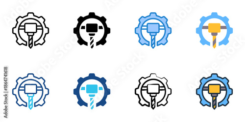 CNC machine icon set multiple style collection. Editable stroke 
