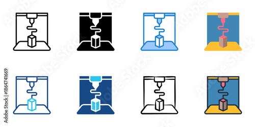 3D printer icon set multiple style collection. Editable stroke 

