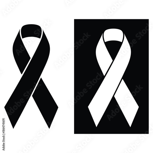 black and white awareness ribbon symbols for support and cause