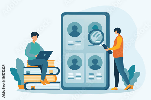 Digital recruitment process people searching and reviewing candidates on a smartphone