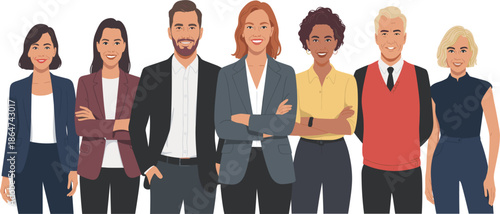 Professional Business Team Character Set, Featuring Diverse Men and Women in Corporate Office Attire