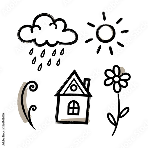 Simple Black and White House Illustration.