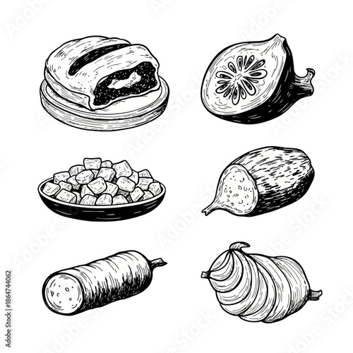 Assorted Fruits and Desserts Illustration.