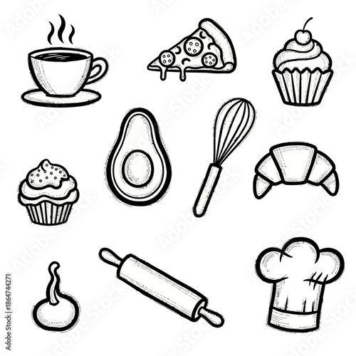 Baking Icons Featuring Coffee and Desserts.