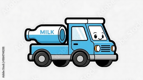 Cartoon Milk Delivery Truck Vehicle Illustration.