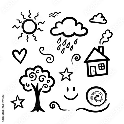 Simple Black and White Cartoon Elements.