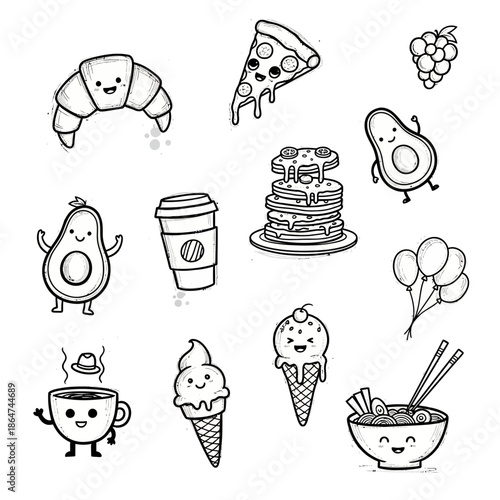 Cartoon Food and Drink Characters Smiling.