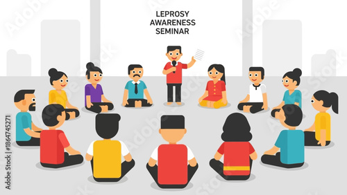 Diverse group participates in an engaging leprosy awareness seminar, fostering community education and vital health discussions to promote understanding and prevention
