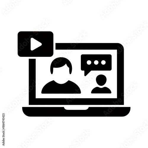 Online video conference on laptop with two people chatting