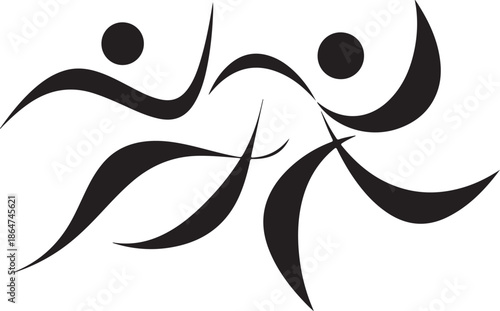 Stylized illustration of two people in motion together