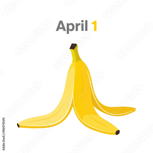 April fool's day banana peel prank graphic with a slip hazard warning