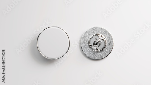 Pair of enamel pin. Empty enamel pin mockup - Blank round white steel lapel badge mock up