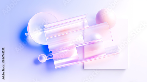 Abstract glass shapes background with soft pastel gradient