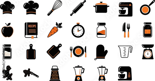 Set of hand drawn cooking icons, perfect for giving cooking instructions and explain cooking recipes. Hand drawn colorful icons isolated 