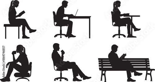 A collection of silhouette poses: A diverse group of people engaged in various activities, captured in elegant silhouette form.