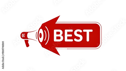 Vibrant red megaphone with BEST label for promotions and announcements
