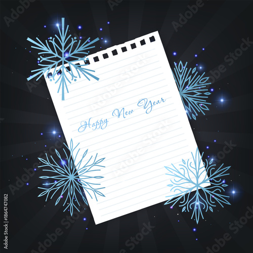 A New Year's or Christmas card decorated with Blue snowflakes with shiny glitter. Vector illustration. Elegant holiday design for invitations, greeting cards, seasonal sales, and social media banners