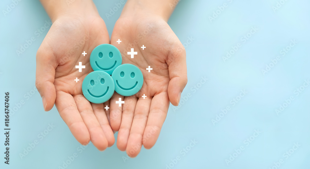 custom made wallpaper toronto digitalHands holding smiling pills with sparkles