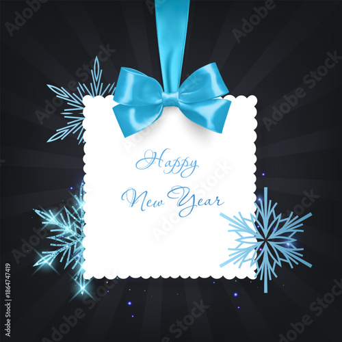 A New Year's or Christmas card decorated with Blue snowflakes with shiny glitter. Vector illustration. Elegant holiday design for invitations, greeting cards, seasonal sales, and social media banners